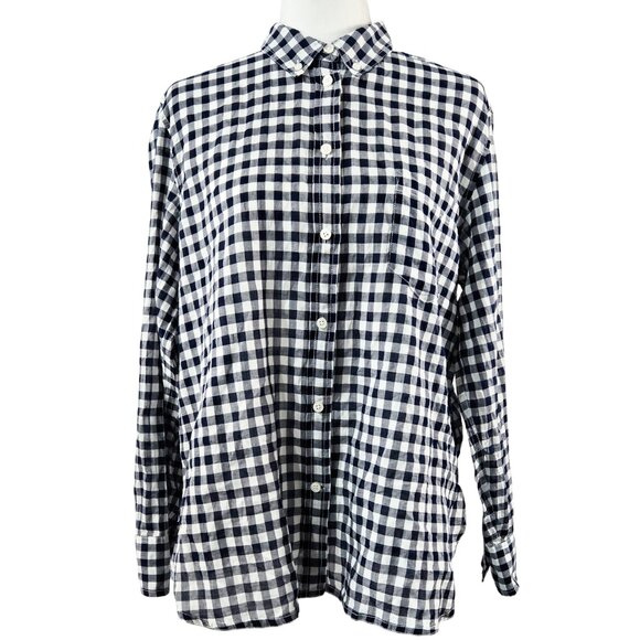 J. Crew Navy Blue Classic Fit Button-Down Shirt in Crinkle Graham Picnic AW251 - Picture 1 of 9